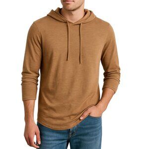 Threads 4 Thought Men's Tan Organic Cotton Long Sleeve Hooded T-Shirt Size S NWT